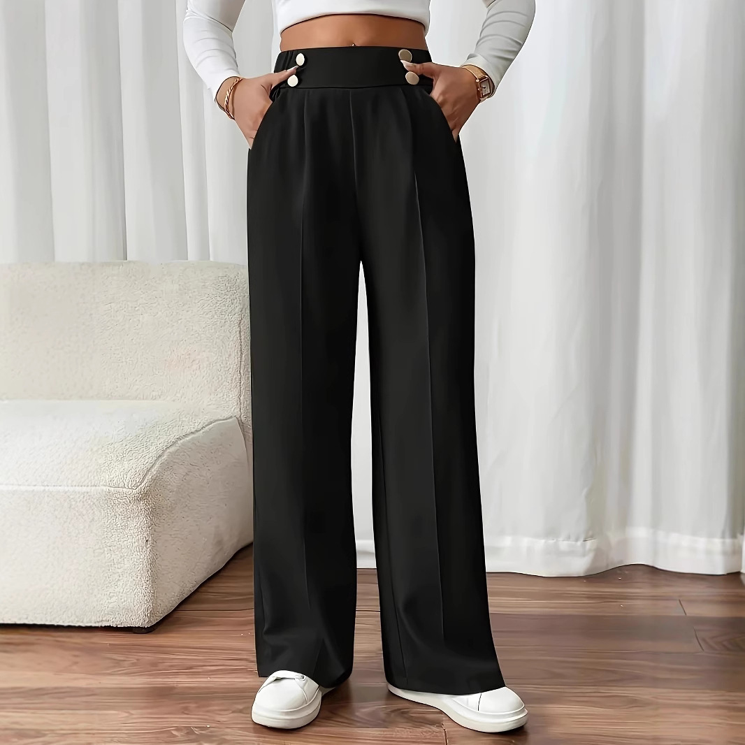 Women's High-Waist Straight-Leg Suit Pants with Drape, Solid Color