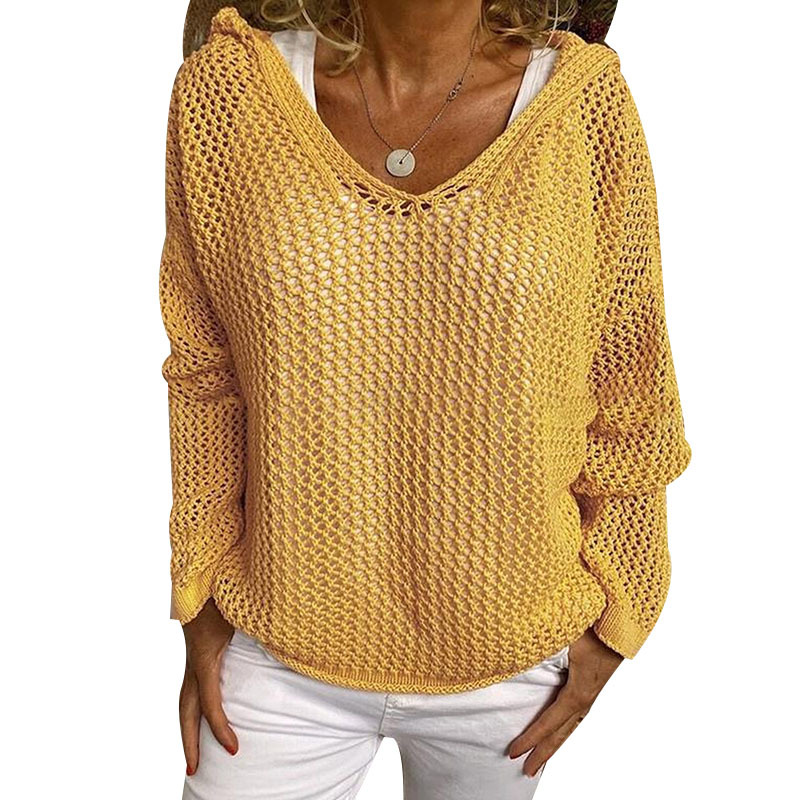 Hooded Knit Sun Protection Top Lightweight Loose Pullover