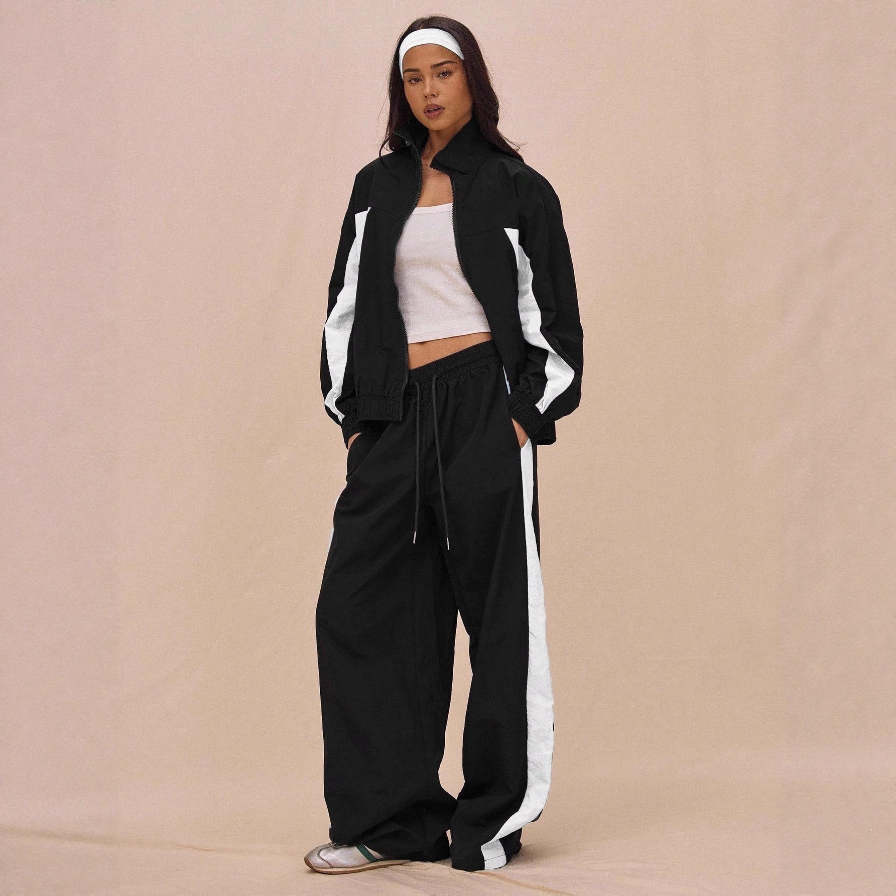 Striped Zip Jacket and Tie-Waist Pants Set