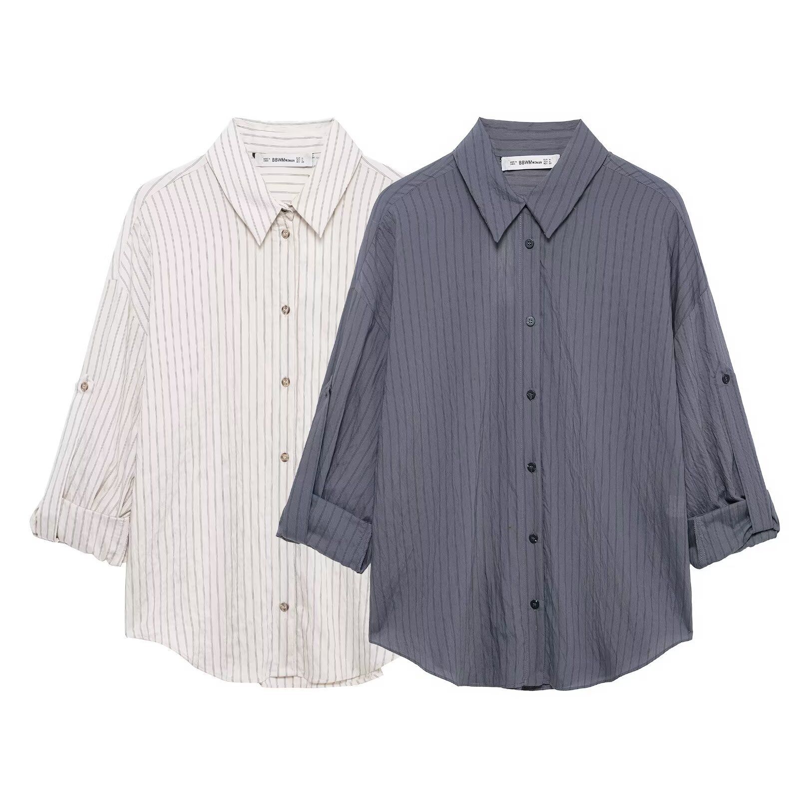 Women's Striped Shirt and Pants Set with Adjustable Length