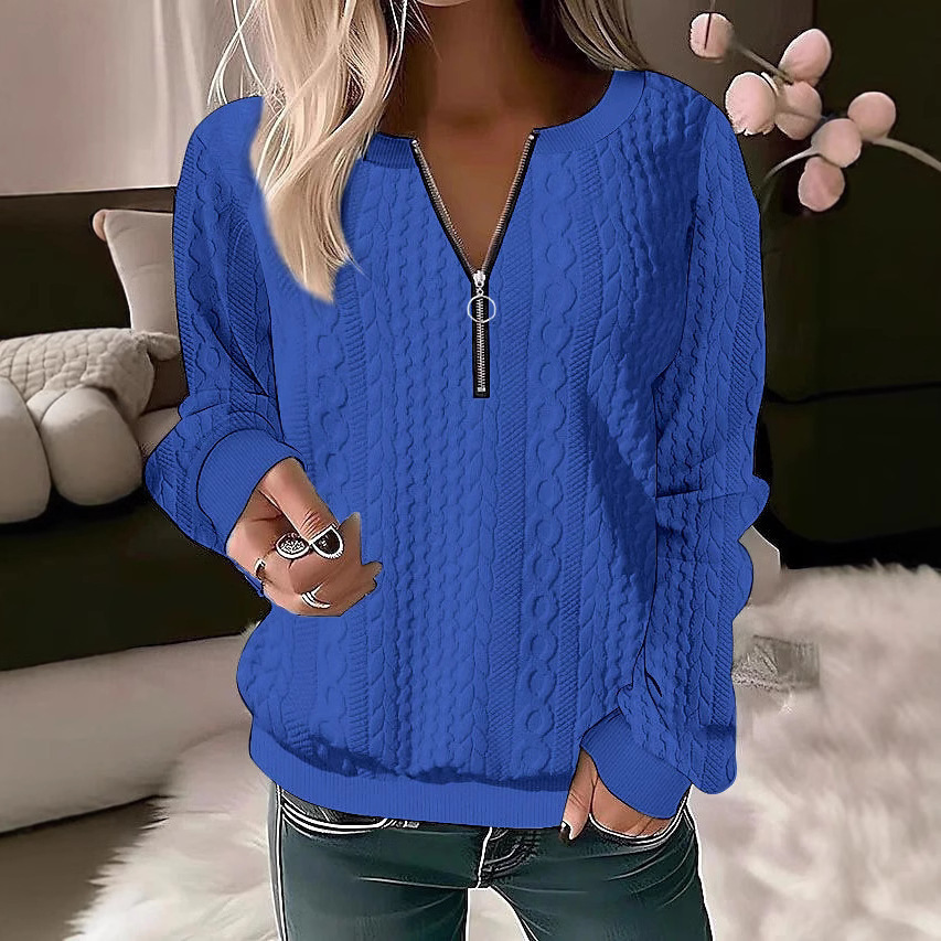 Women's Zip-Up Long Sleeve Solid Color Sweatshirt