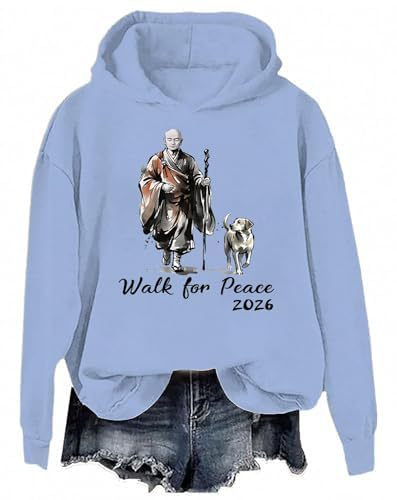 Women's Peace & Light Monk Print Casual Hoodie