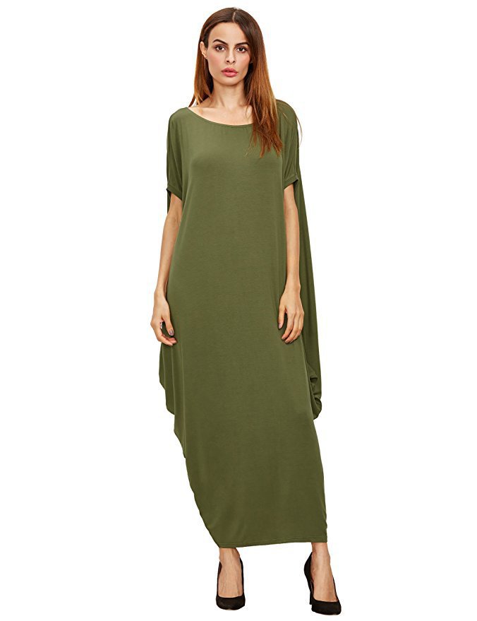Women's Plus Size Loose Solid Pleated Long Dress