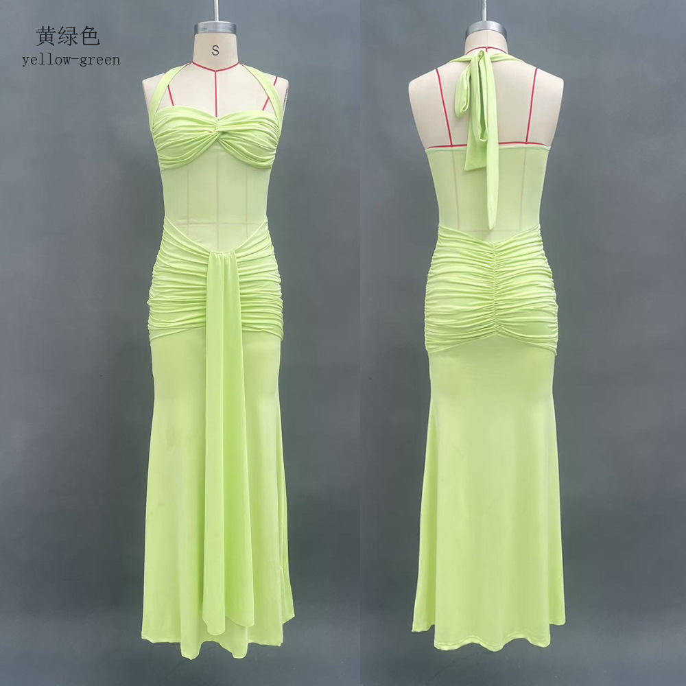 Women's Ruched Backless Bodycon Long Dress