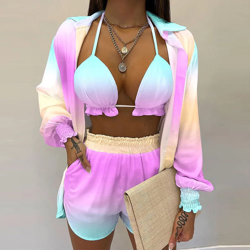 Women's Printed Cami Shirt and Shorts 3-Piece Set