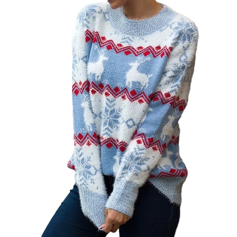 Women's Christmas Knit Sweater Pullover Crewneck Long Sleeve