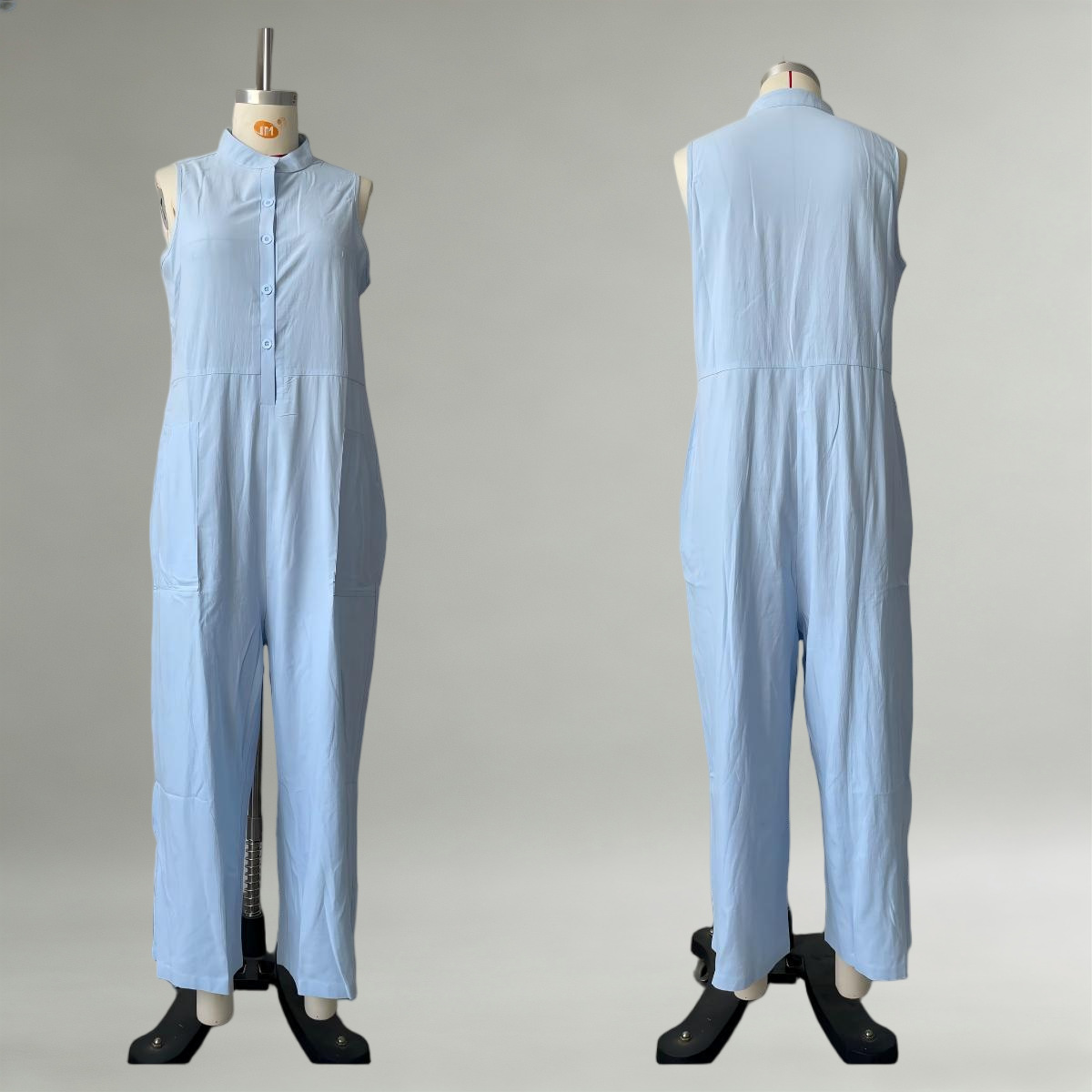 Women's Casual Sleeveless Stand Collar Pocket Jumpsuit