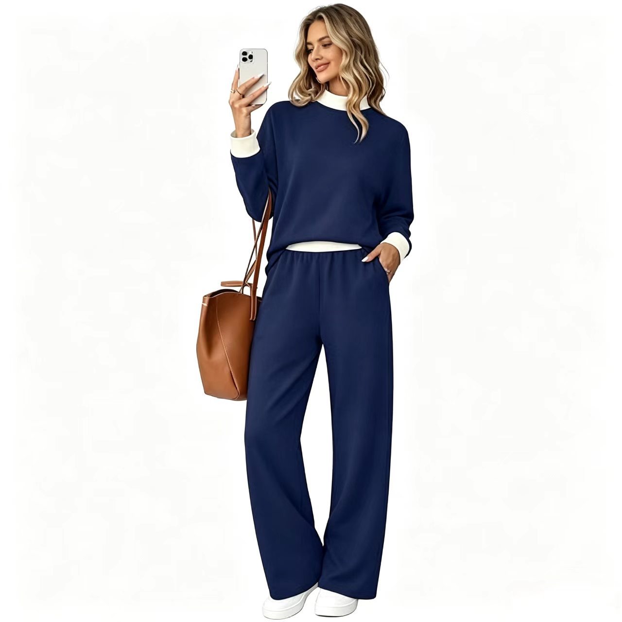 Women's Colorblock Striped Two-Piece Set with High-Waist Wide-Leg Pants