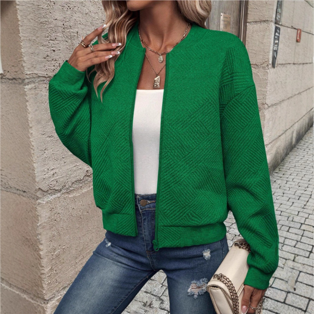 Women's Long Sleeve Knit Cardigan with Zip Detail Solid Color