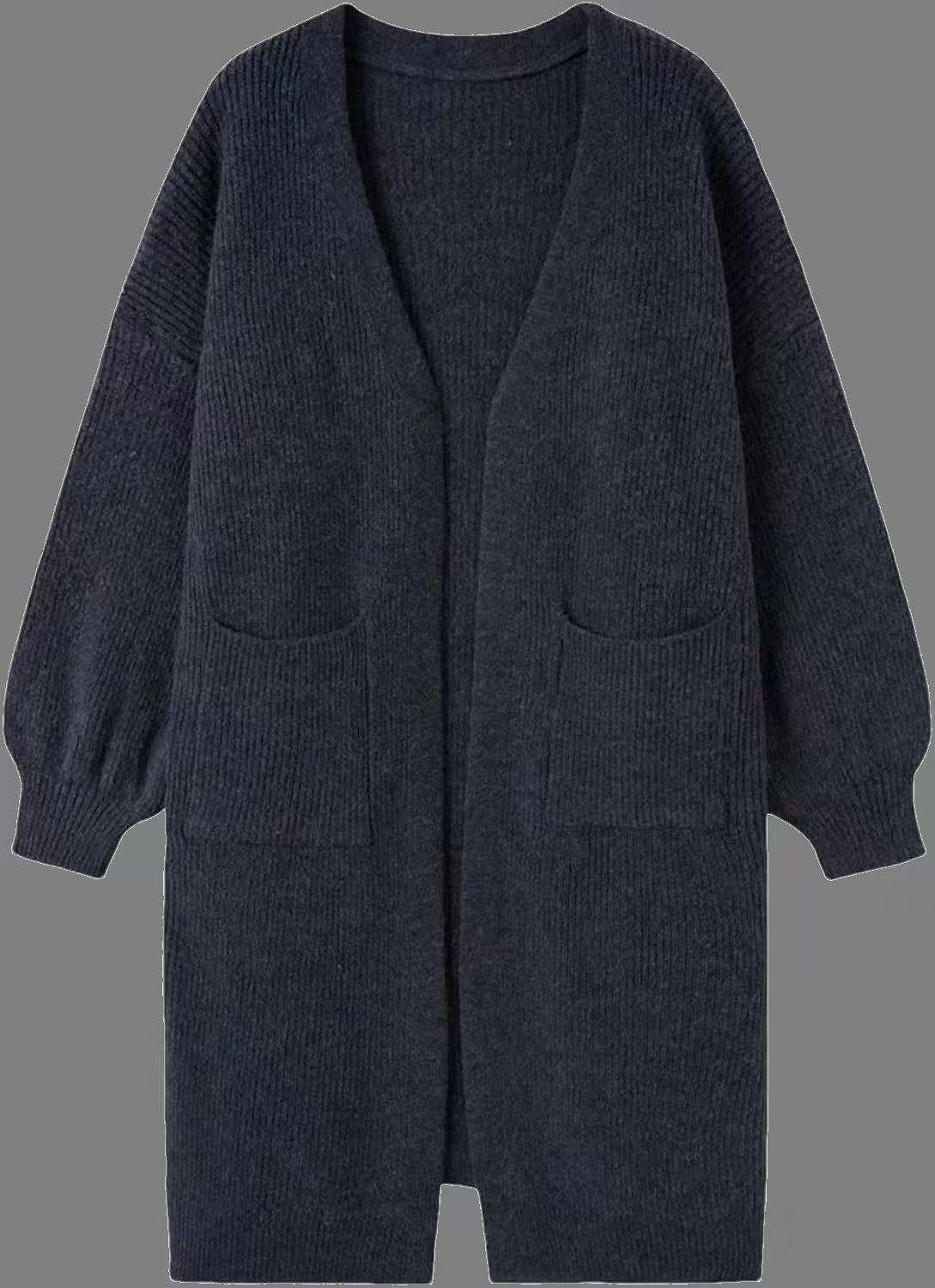 Women's Solid Color Pocket Open-Front Long Knit Cardigan Sweater Coat
