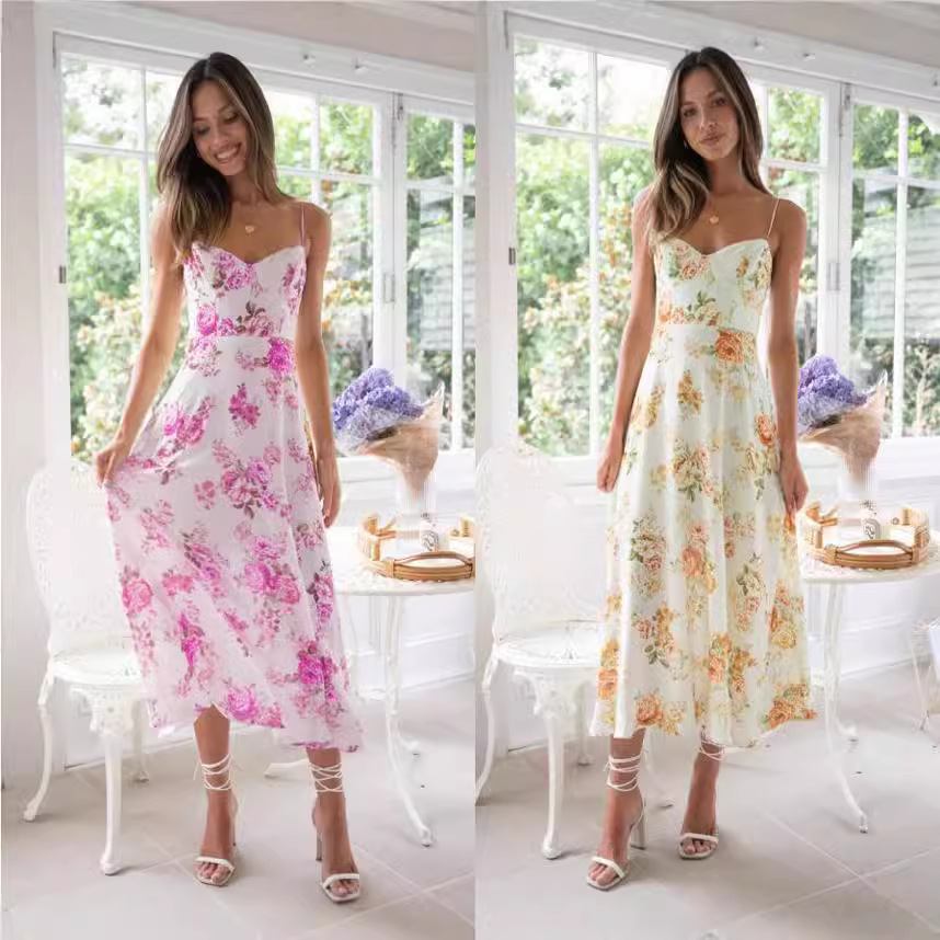 Floral Print Sleeveless V-Neck Midi Dress
