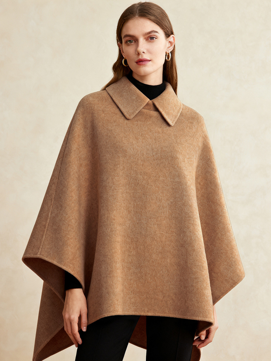 Women's Wool-Blend Long Cape Coat Slimming Elegant Cloak