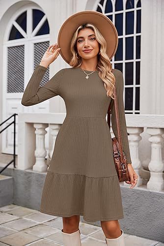 Women's Crewneck Pocket Knee-Length Sweater Dress Long Sleeve