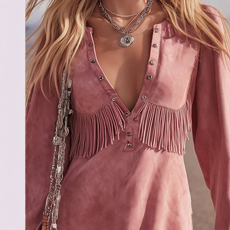 Retro Loose Pink Fringe Mini Dress