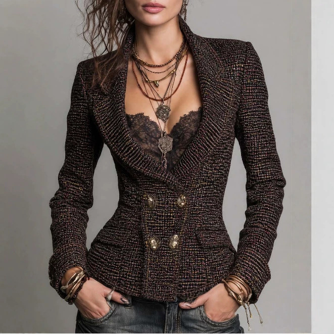 Retro Slim-Fit Gold Button Blazer