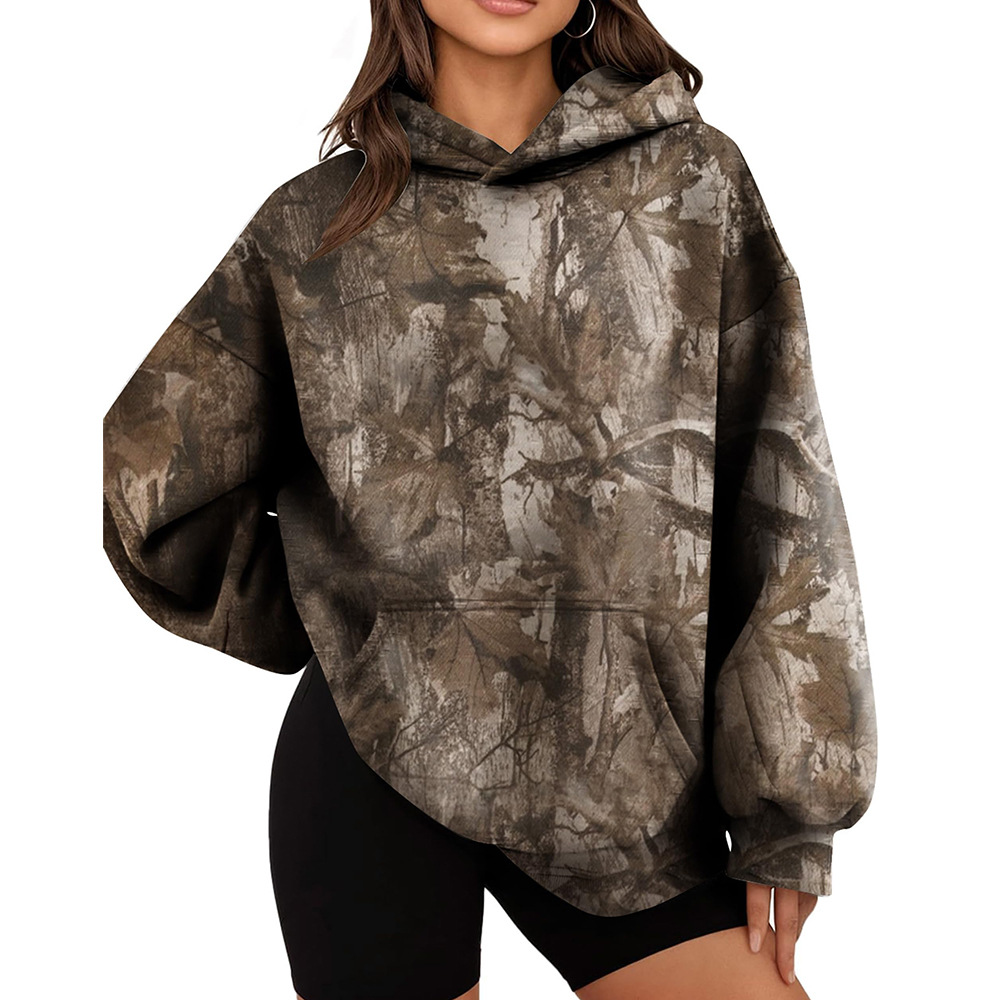 Women's Branch Print Loose Hooded Sweatshirt