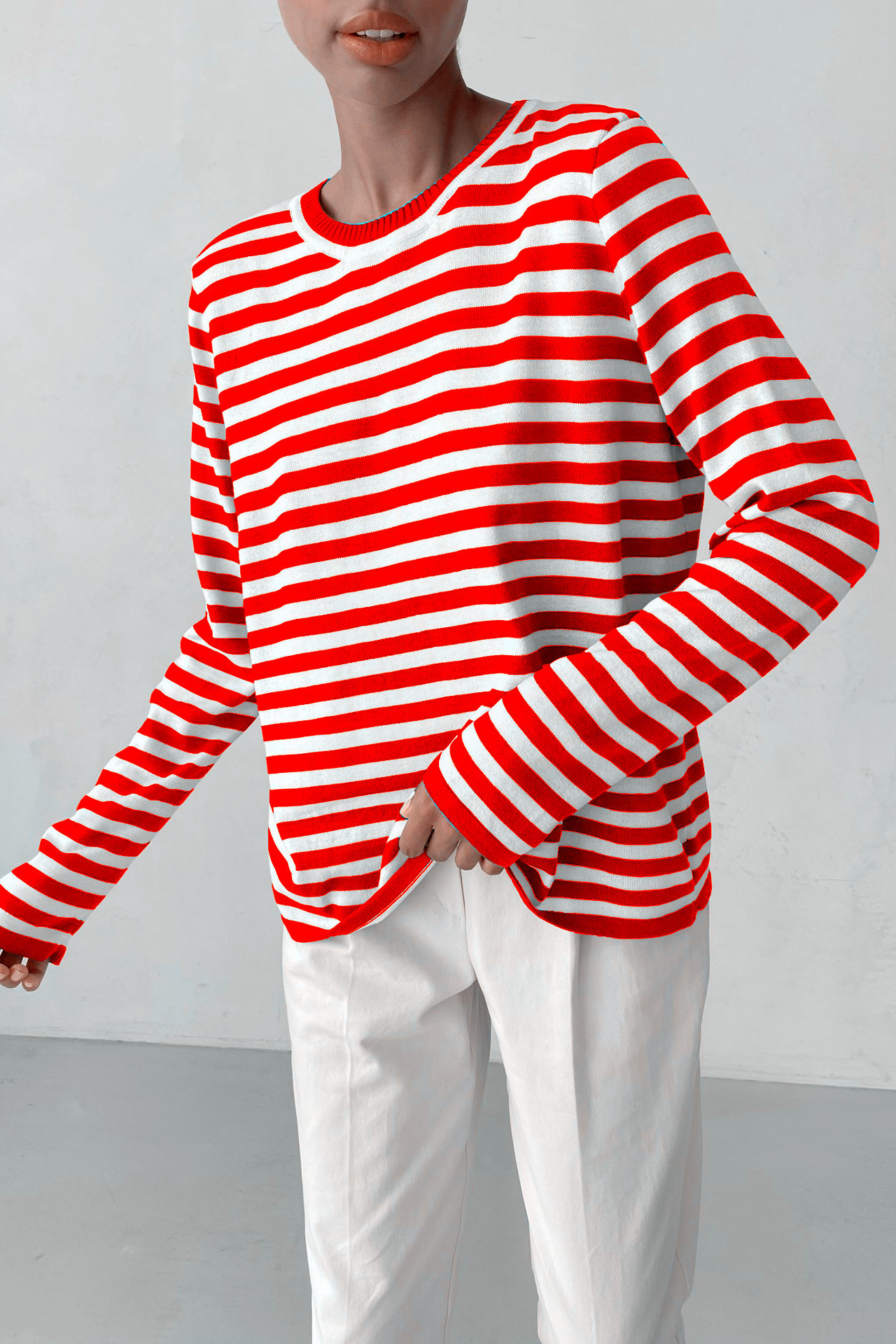Women's Striped Crewneck Knit Sweater Retro Pullover