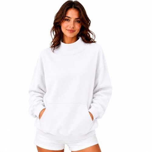 Women's Mock Neck Pullover Sweatshirt with Side Pockets