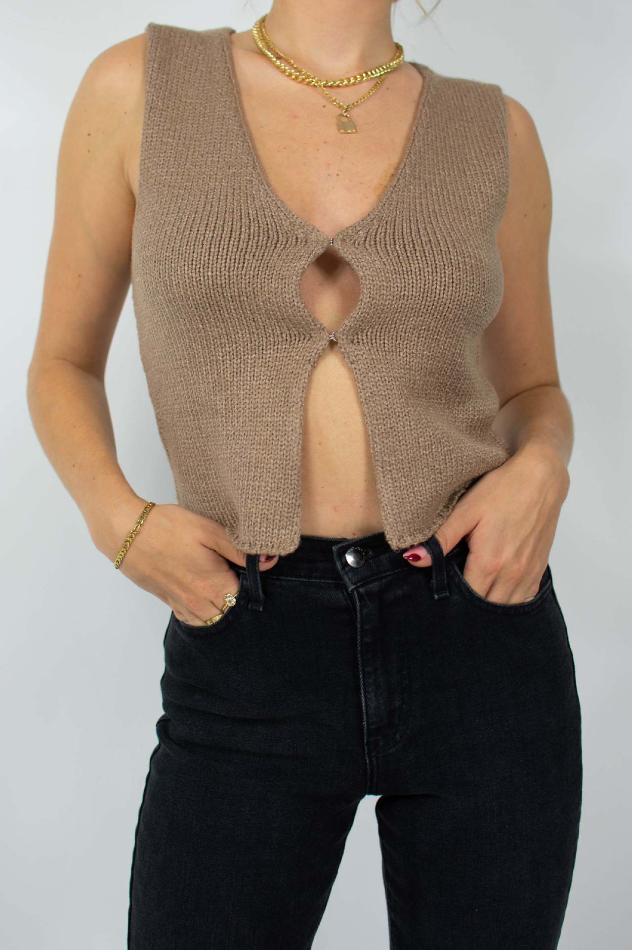 Sexy Sleeveless V-Neck Open-Knit Crop Vest Sweater