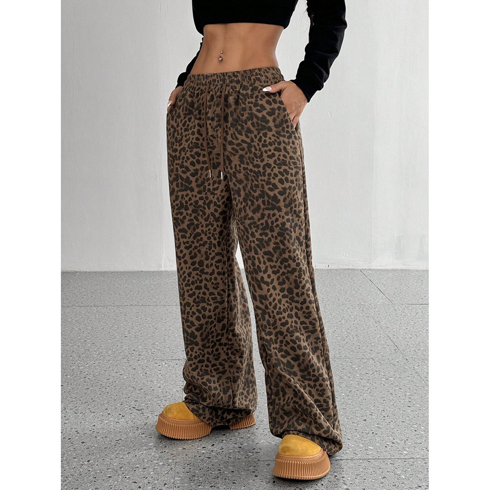 Y2K Leopard Print Straight-Leg Casual Pants