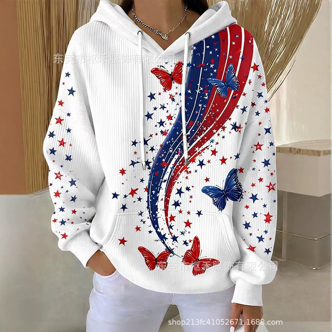 Women's Casual USA Anniversary Print Hoodie