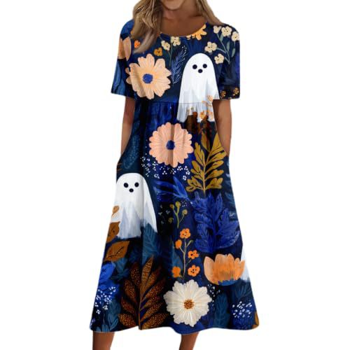 Women's Halloween Print Pleated Midi Dress