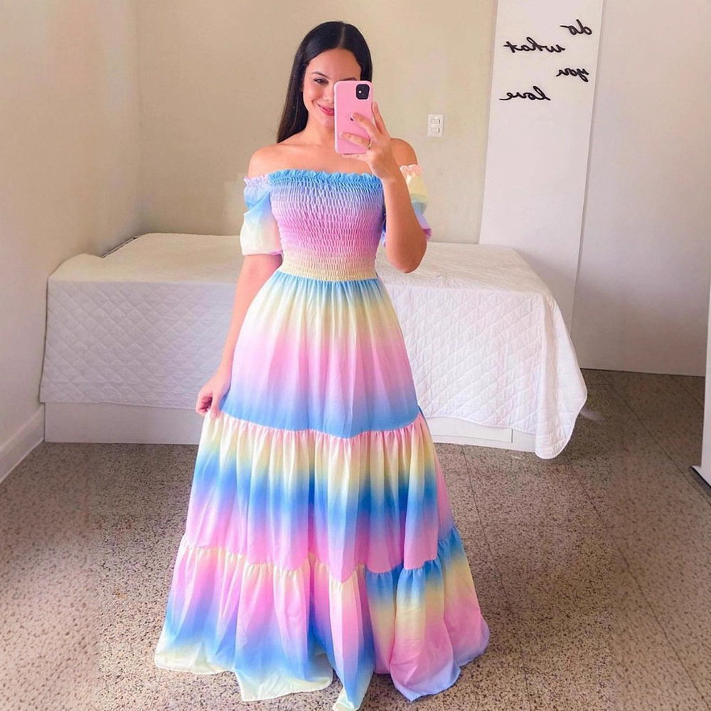 Off-Shoulder Floral Print Long Fairy Dress