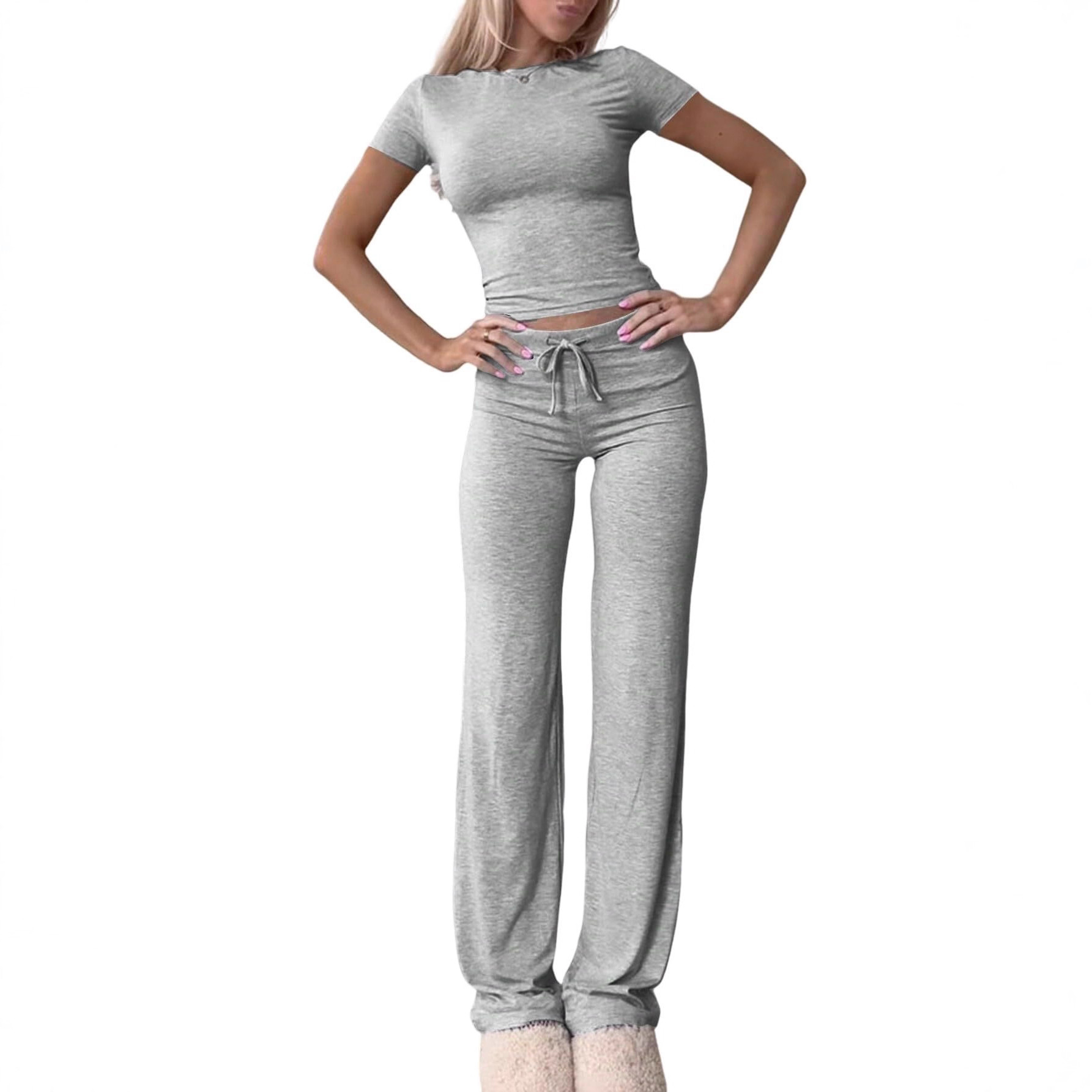 Women's Casual Short Sleeve Top and Long Pants Set Loungewear