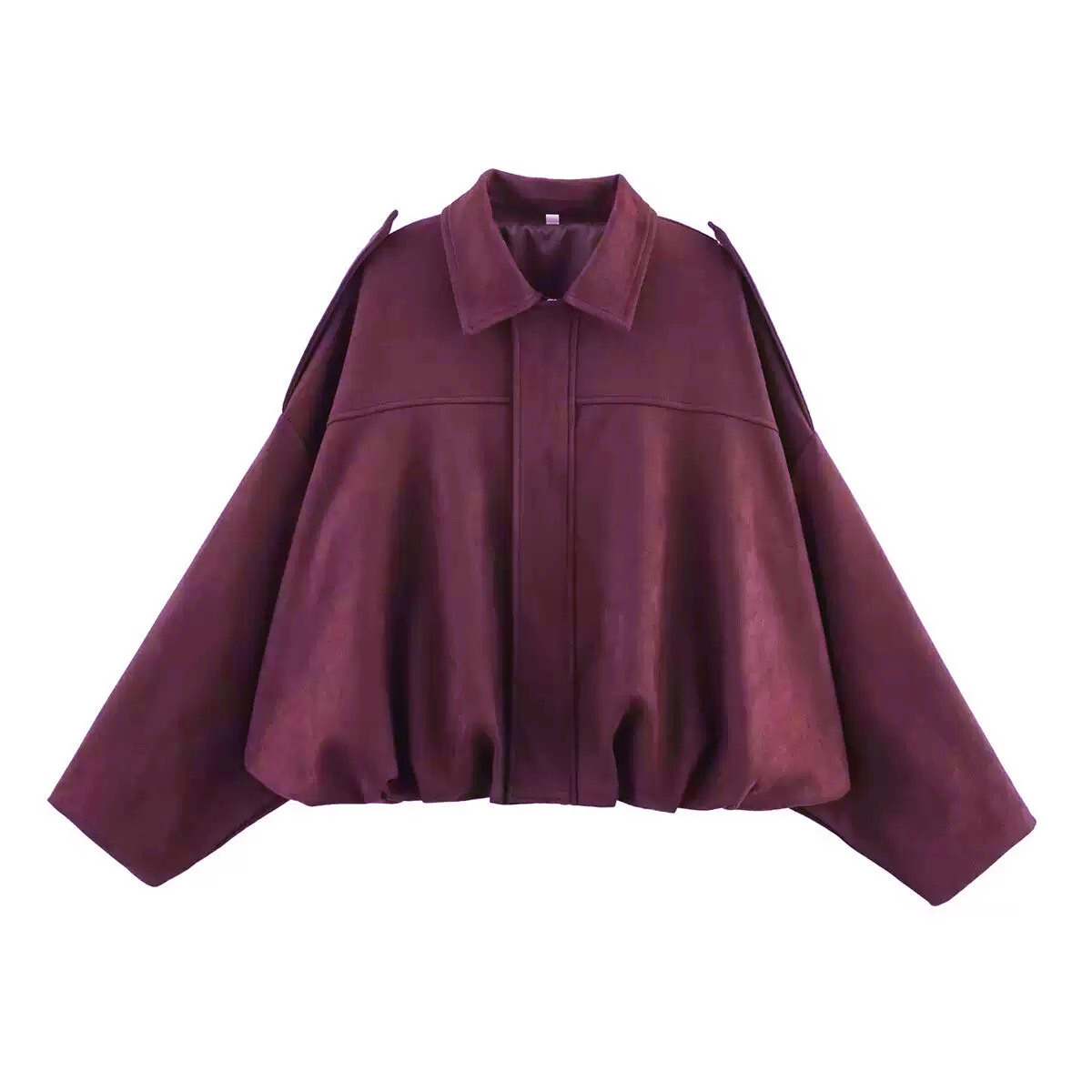 Faux Suede Bomber Jacket with Collar and Zip Button Front