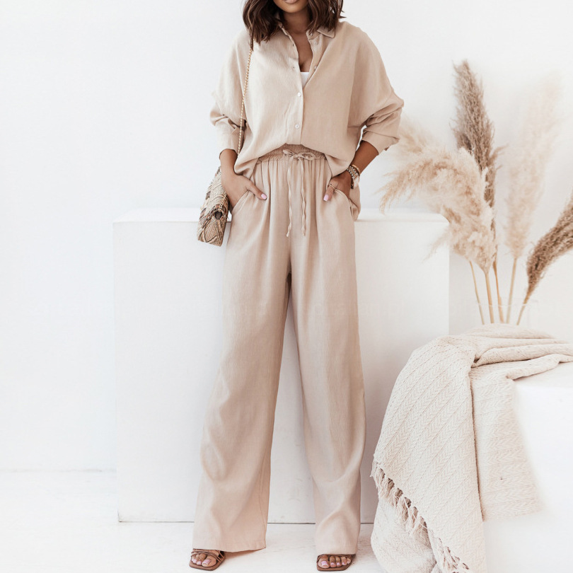 Women's Solid Color High-Waist Two-Piece Pants Set