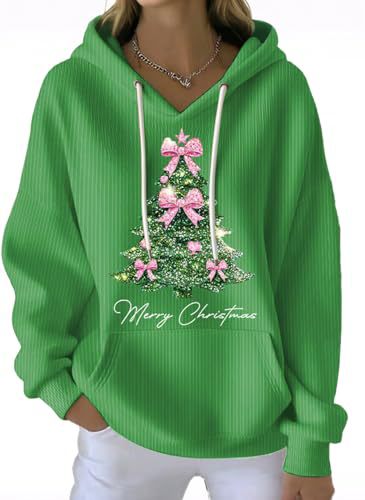 Women's Bow Christmas Tree Letter Print Hoodie
