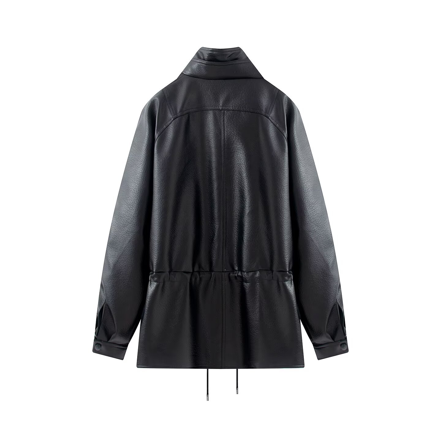 Women's Double-Layer Collar Zip-Up Cinched Waist Jacket