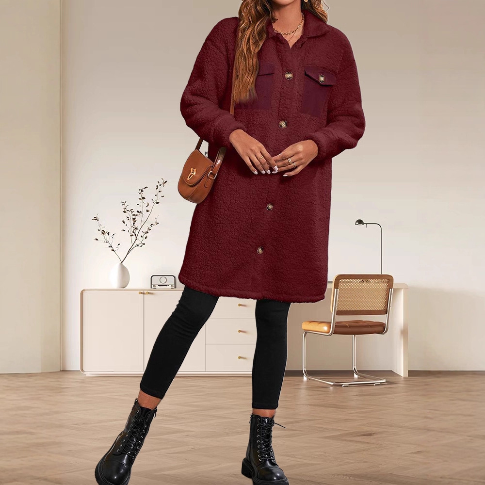 Single-Breasted Multi-Button Fleece-Lined Hoodie Coat for Women