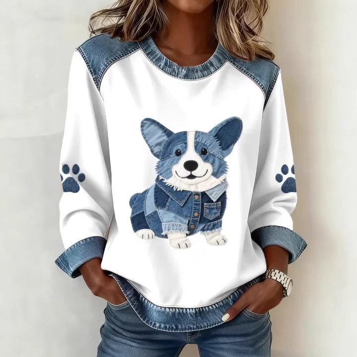 Women's Striped Paw Print Tribal Graphic Crewneck Sweatshirt