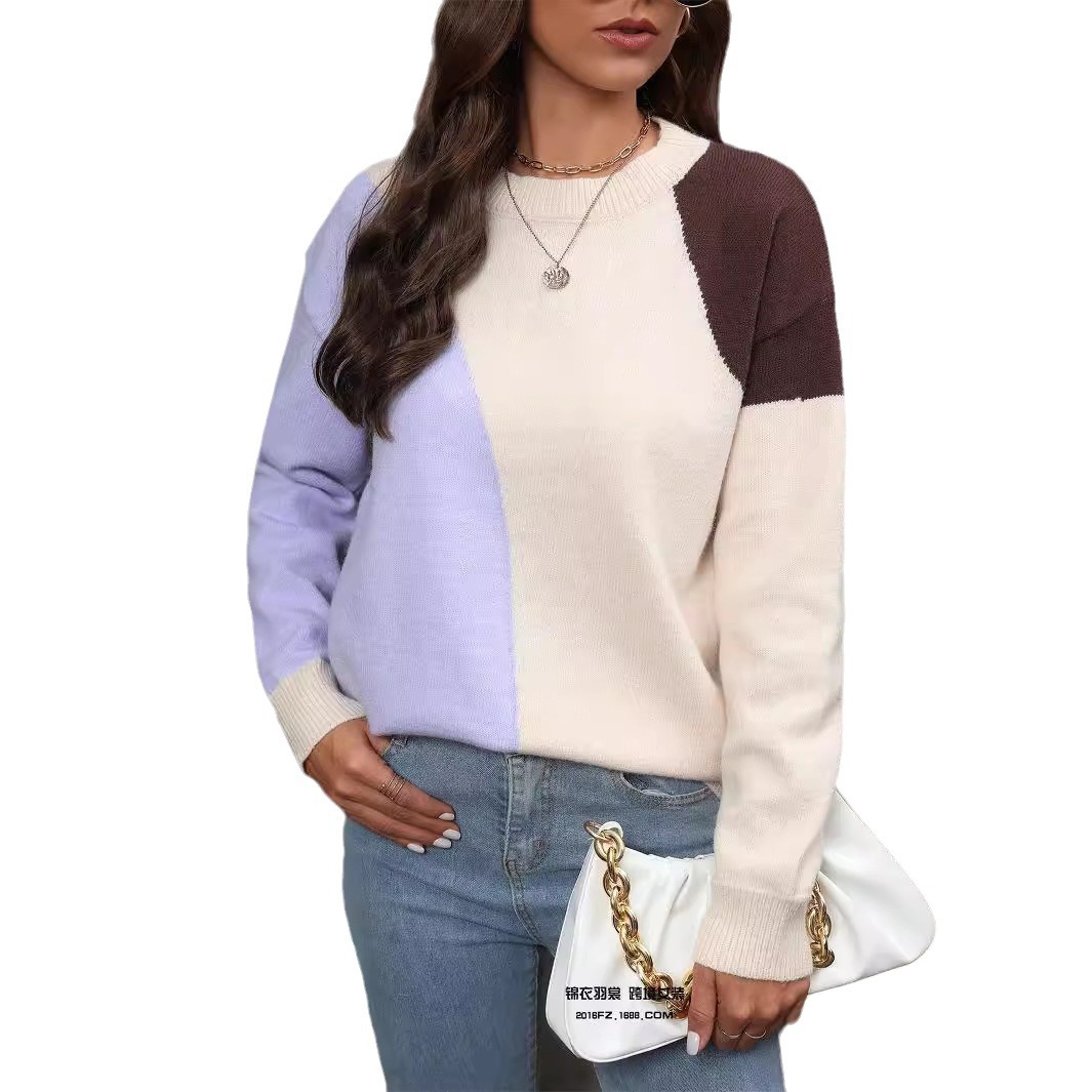 Colorblock Knit Pullover Sweater Slim Fit Women's