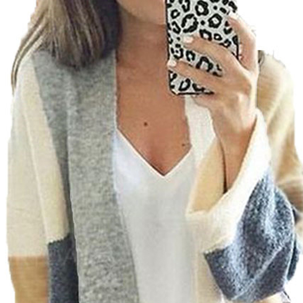 Women's Long Sleeve Knit Cardigan Sweater, Loose Fit, Gray