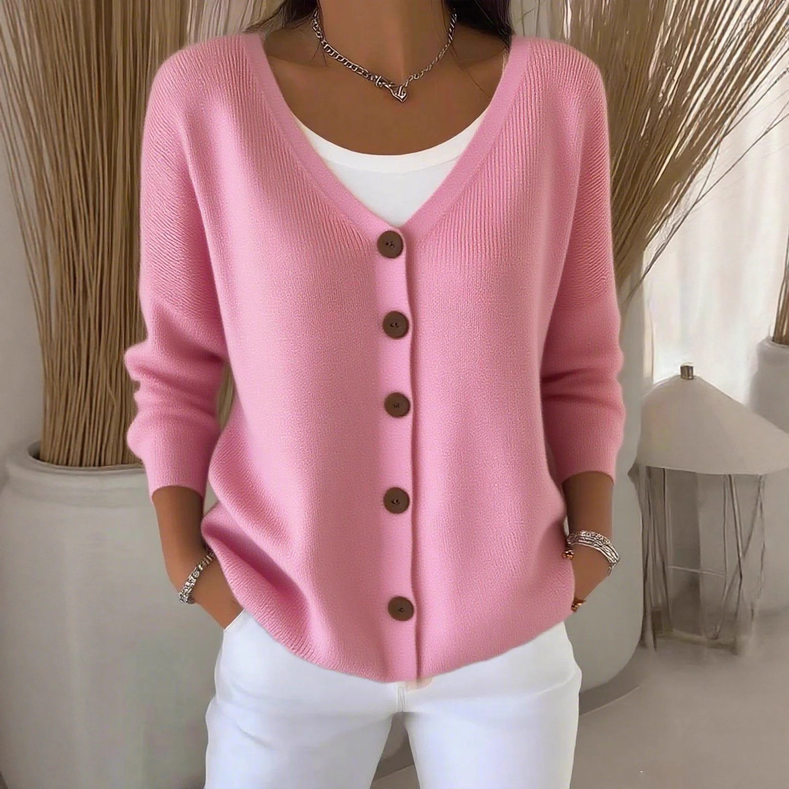 Women's Solid Knit Cardigan Sweater Coat V-Neck Loose Fit