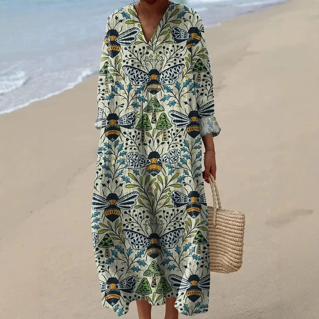 Women's Floral 3D Print Long Sleeve Shirt Dress