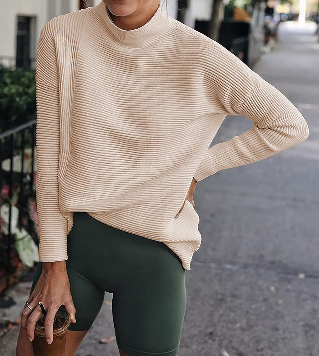 Women's Striped Half-Turtleneck Knit Pullover Sweater