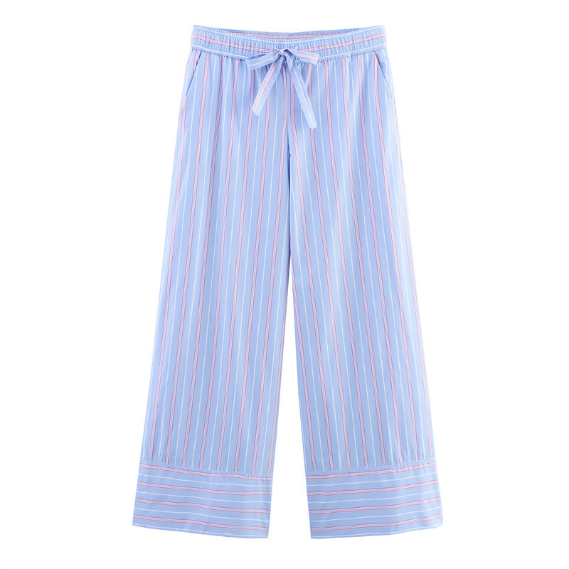 Striped Short-Sleeve Bow Top and Pants Set