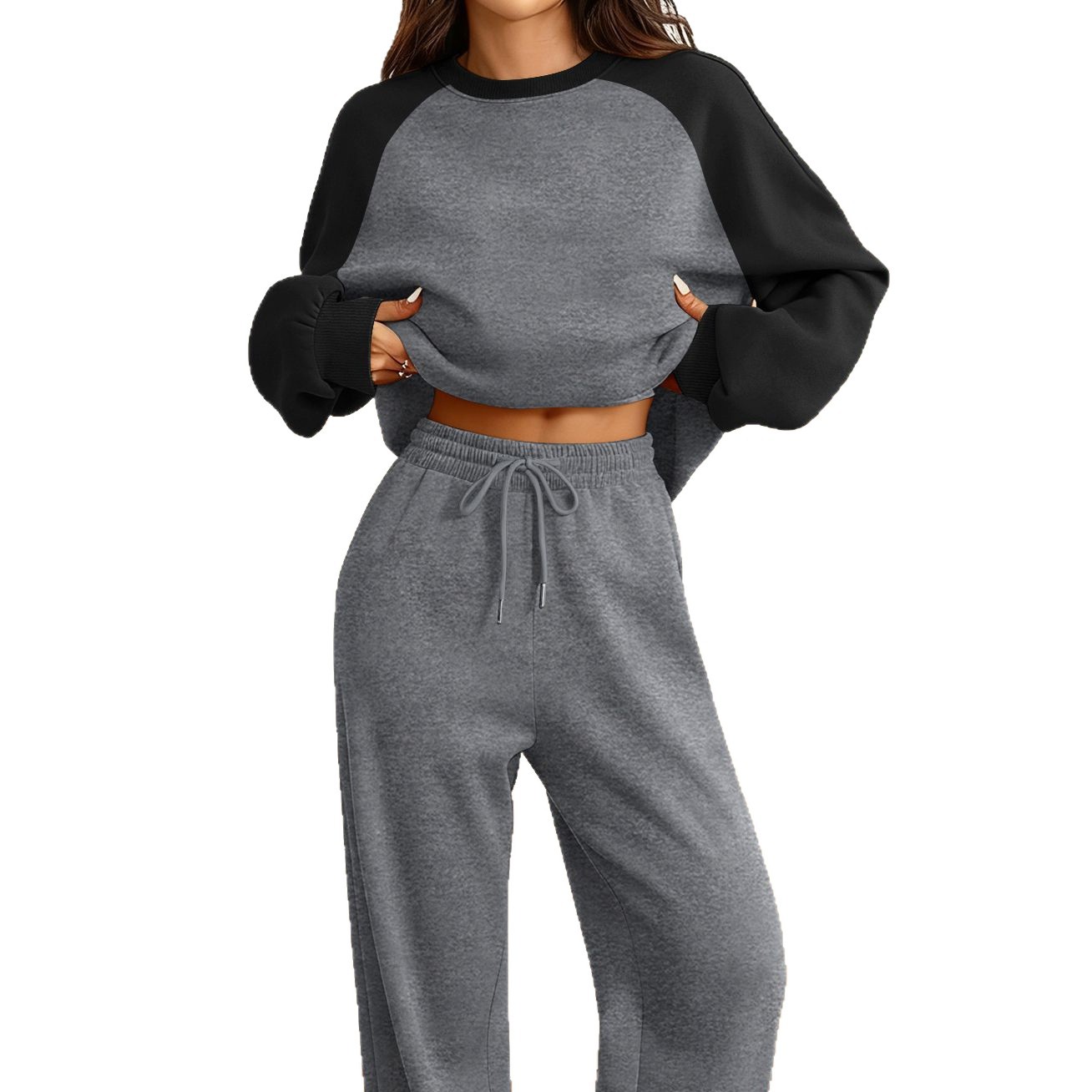 Women's Long Sleeve Casual Sweatsuit Set Colorblock Pullover