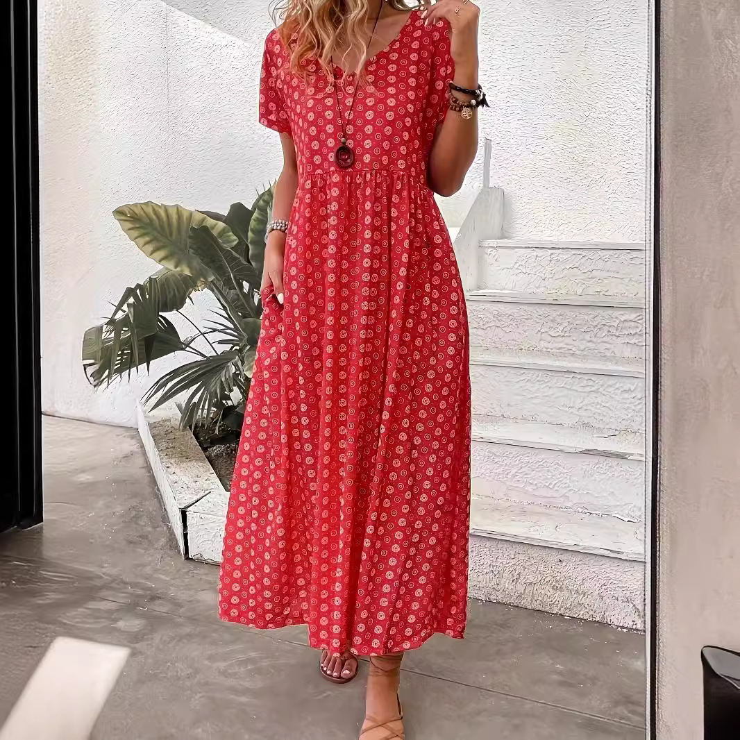 Women's Summer Short Sleeve Casual Long Dress
