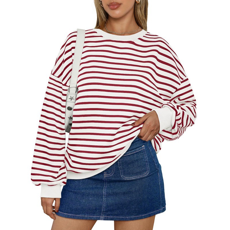 Women's Striped Long-Sleeve Crewneck Sweatshirt Y2K Pullover