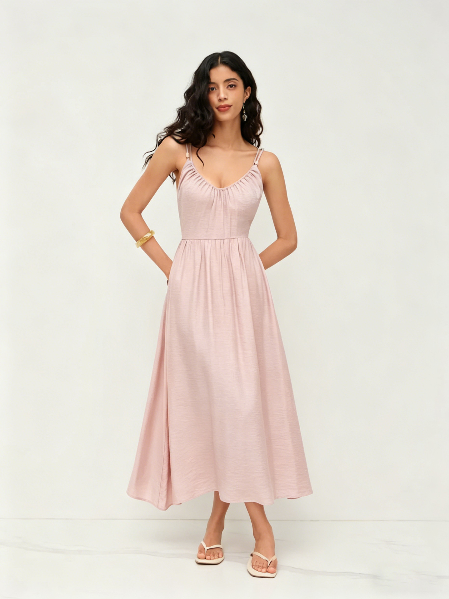 Women's Open Back V-Neck Maxi Dress Sleeveless High Waist Flowy Summer Casual