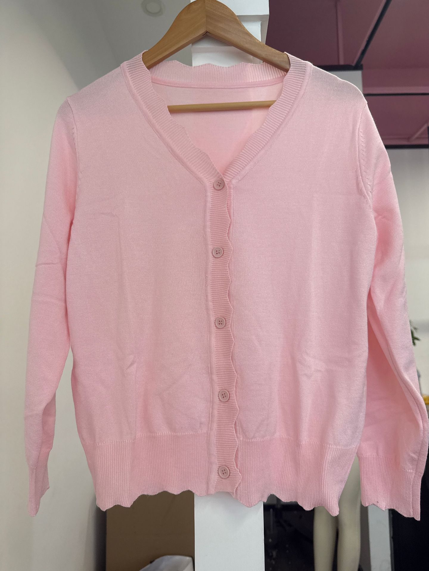 V-Neck Long-Sleeve Knit Cardigan Solid Ice Silk Lightweight Women's