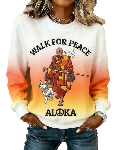 Women's Light and Peace Walking Print Crewneck Sweatshirt