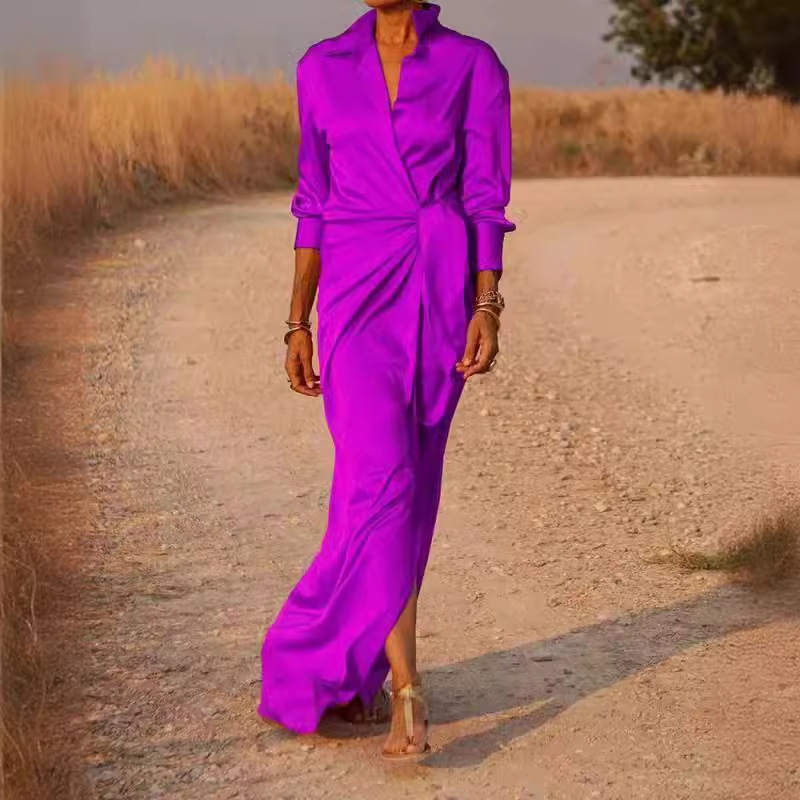 High-Waist Split Long-Sleeve Lapel Jumpsuit