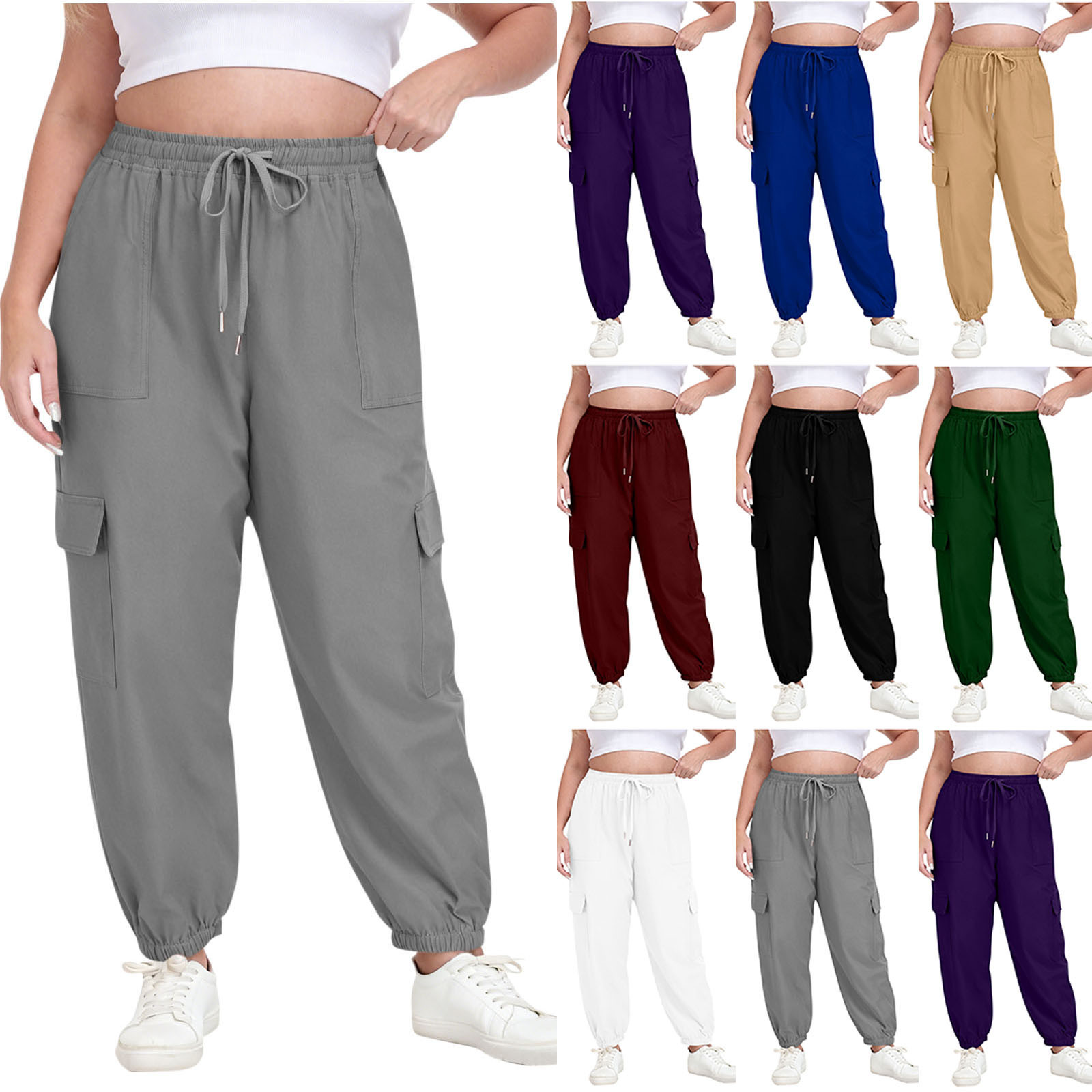 Relaxed Drawstring Solid Color Pants with Four Pockets