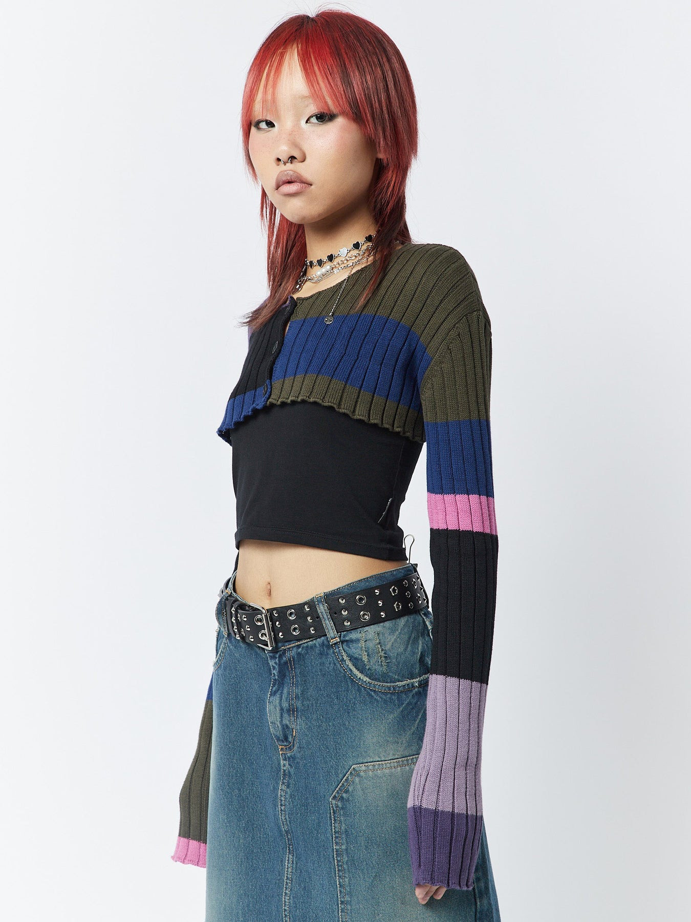 Color-Block Cropped Cardigan Sweater
