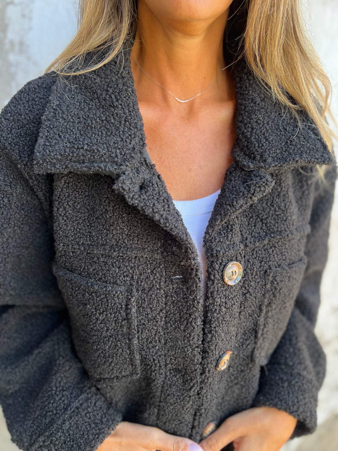 Women's Faux Shearling Coat with Lapel Collar and Single-Breasted Button Front